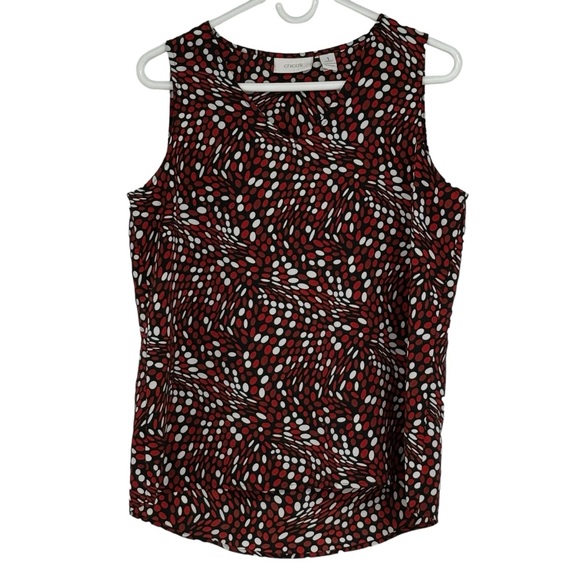 Chico’s Size 1 (Regular 8) Red/Black/White Polyester Polka Dot Sleeveless Blouse - Picture 1 of 9